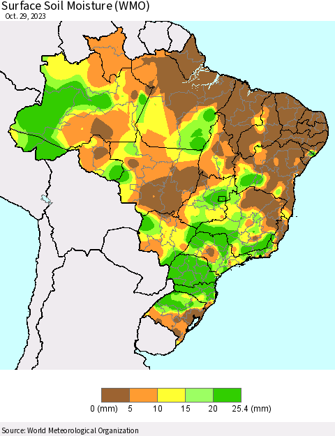 Brazil Surface Soil Moisture (WMO) Thematic Map For 10/23/2023 - 10/29/2023
