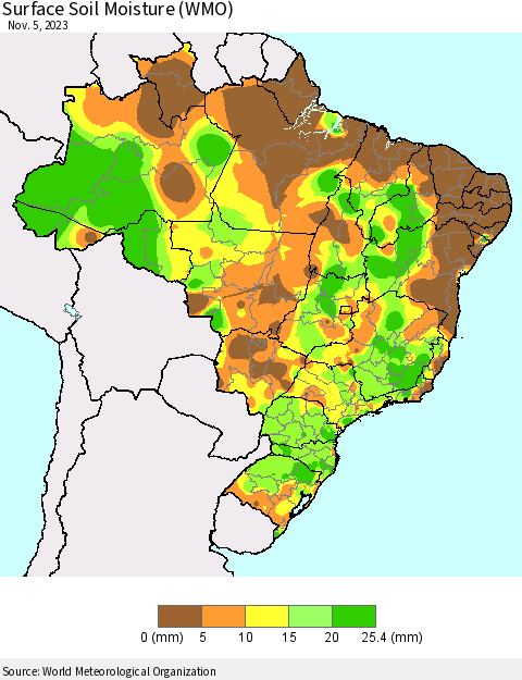 Brazil Surface Soil Moisture (WMO) Thematic Map For 10/30/2023 - 11/5/2023