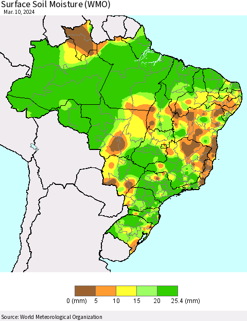 Brazil Surface Soil Moisture (WMO) Thematic Map For 3/4/2024 - 3/10/2024