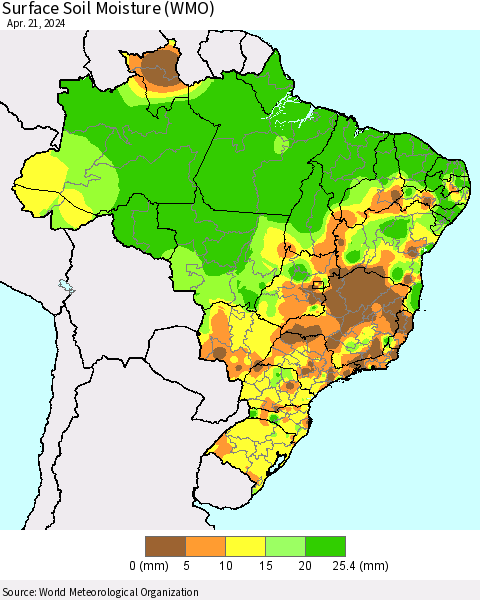 Brazil Surface Soil Moisture (WMO) Thematic Map For 4/15/2024 - 4/21/2024