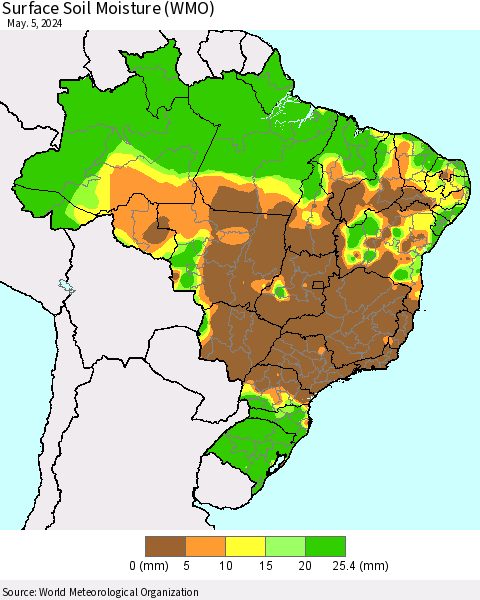Brazil Surface Soil Moisture (WMO) Thematic Map For 4/29/2024 - 5/5/2024