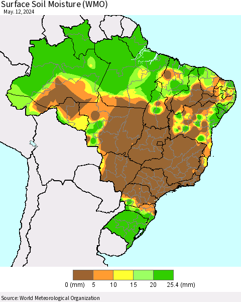 Brazil Surface Soil Moisture (WMO) Thematic Map For 5/6/2024 - 5/12/2024