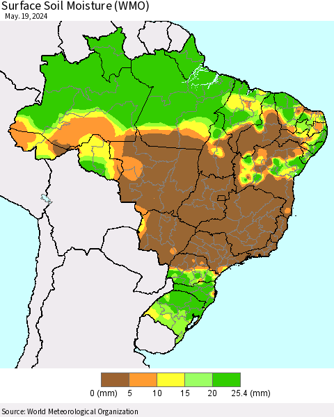 Brazil Surface Soil Moisture (WMO) Thematic Map For 5/13/2024 - 5/19/2024