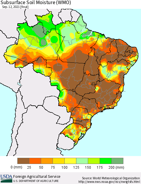 Brazil Subsurface Soil Moisture (WMO) Thematic Map For 9/6/2021 - 9/12/2021