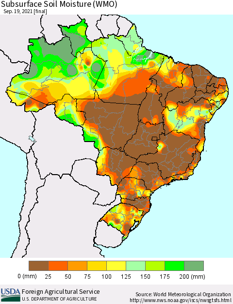 Brazil Subsurface Soil Moisture (WMO) Thematic Map For 9/13/2021 - 9/19/2021