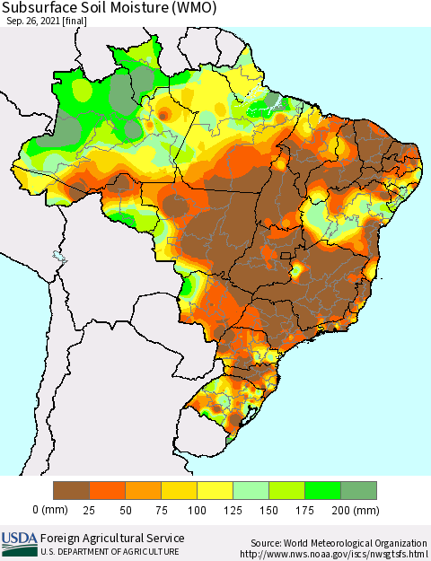 Brazil Subsurface Soil Moisture (WMO) Thematic Map For 9/20/2021 - 9/26/2021