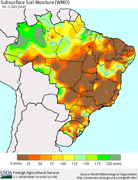 Brazil Subsurface Soil Moisture (WMO) Thematic Map For 9/27/2021 - 10/3/2021