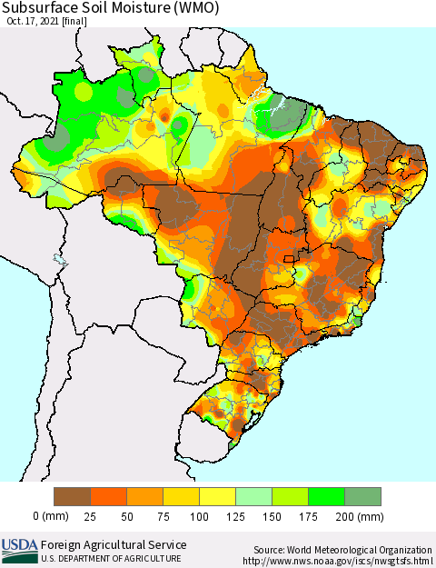 Brazil Subsurface Soil Moisture (WMO) Thematic Map For 10/11/2021 - 10/17/2021