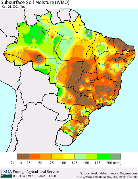 Brazil Subsurface Soil Moisture (WMO) Thematic Map For 10/18/2021 - 10/24/2021