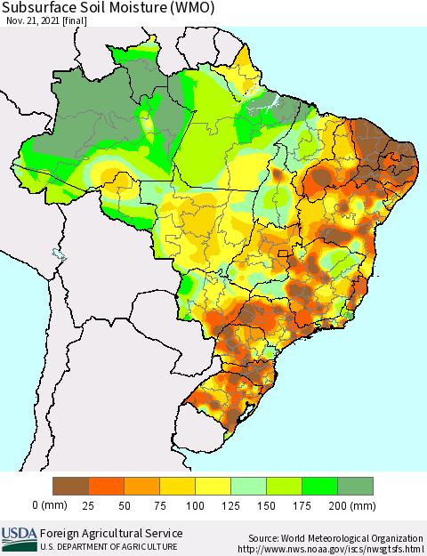 Brazil Subsurface Soil Moisture (WMO) Thematic Map For 11/15/2021 - 11/21/2021