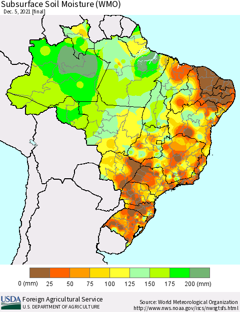 Brazil Subsurface Soil Moisture (WMO) Thematic Map For 11/29/2021 - 12/5/2021