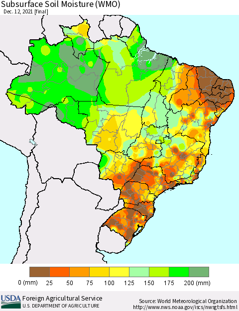 Brazil Subsurface Soil Moisture (WMO) Thematic Map For 12/6/2021 - 12/12/2021