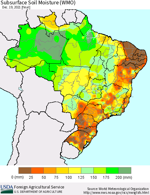 Brazil Subsurface Soil Moisture (WMO) Thematic Map For 12/13/2021 - 12/19/2021