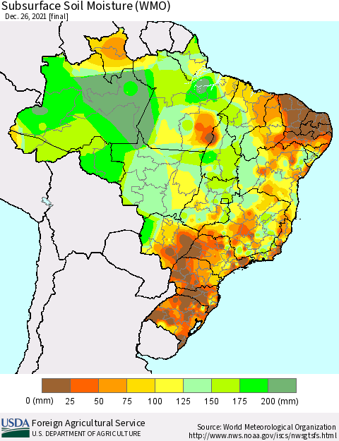 Brazil Subsurface Soil Moisture (WMO) Thematic Map For 12/20/2021 - 12/26/2021