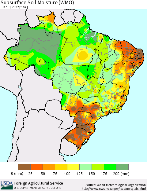 Brazil Subsurface Soil Moisture (WMO) Thematic Map For 1/3/2022 - 1/9/2022
