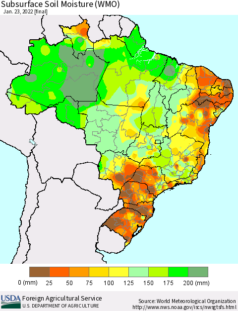 Brazil Subsurface Soil Moisture (WMO) Thematic Map For 1/17/2022 - 1/23/2022