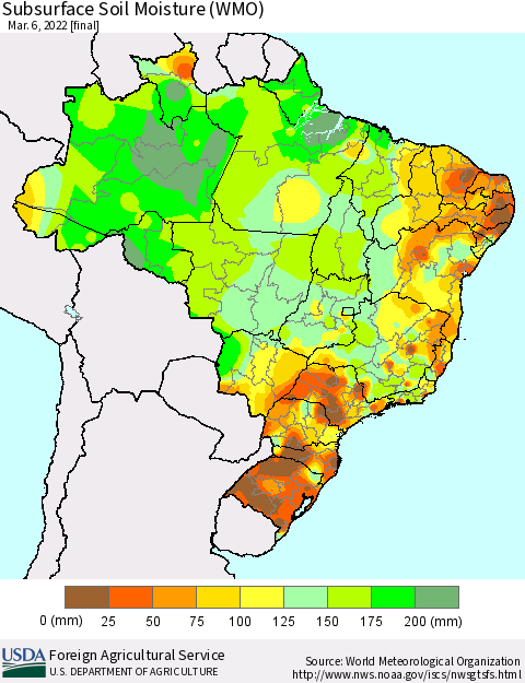 Brazil Subsurface Soil Moisture (WMO) Thematic Map For 2/28/2022 - 3/6/2022