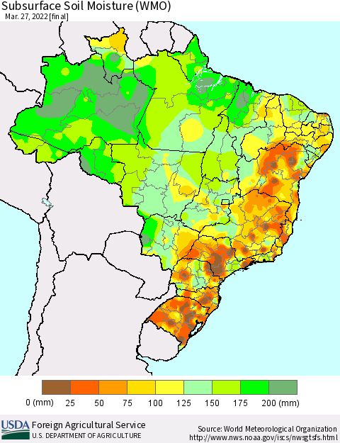 Brazil Subsurface Soil Moisture (WMO) Thematic Map For 3/21/2022 - 3/27/2022