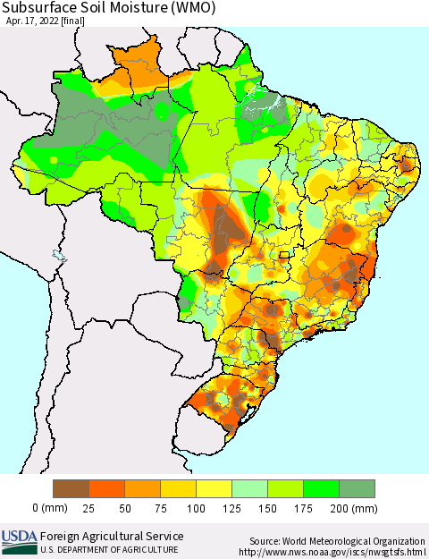 Brazil Subsurface Soil Moisture (WMO) Thematic Map For 4/11/2022 - 4/17/2022