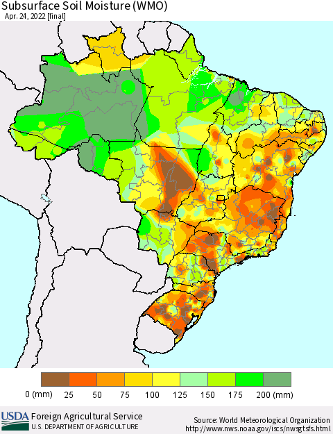 Brazil Subsurface Soil Moisture (WMO) Thematic Map For 4/18/2022 - 4/24/2022