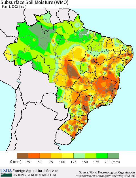 Brazil Subsurface Soil Moisture (WMO) Thematic Map For 4/25/2022 - 5/1/2022