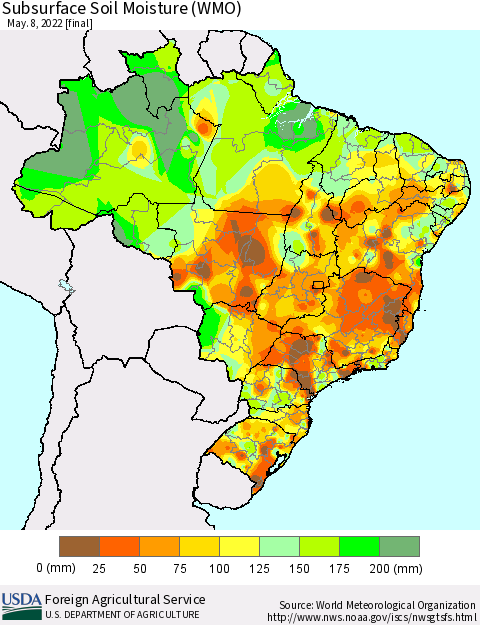 Brazil Subsurface Soil Moisture (WMO) Thematic Map For 5/2/2022 - 5/8/2022