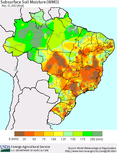 Brazil Subsurface Soil Moisture (WMO) Thematic Map For 5/9/2022 - 5/15/2022
