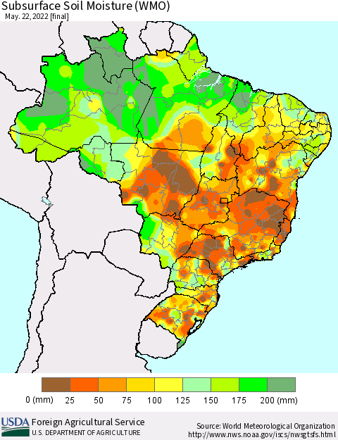 Brazil Subsurface Soil Moisture (WMO) Thematic Map For 5/16/2022 - 5/22/2022