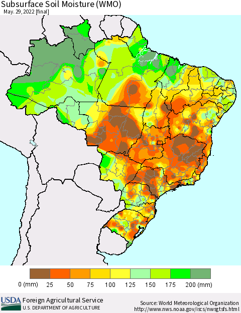 Brazil Subsurface Soil Moisture (WMO) Thematic Map For 5/23/2022 - 5/29/2022