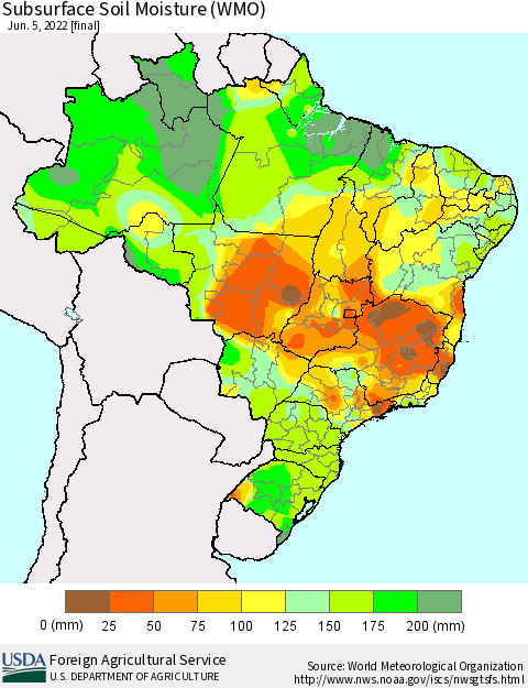 Brazil Subsurface Soil Moisture (WMO) Thematic Map For 5/30/2022 - 6/5/2022