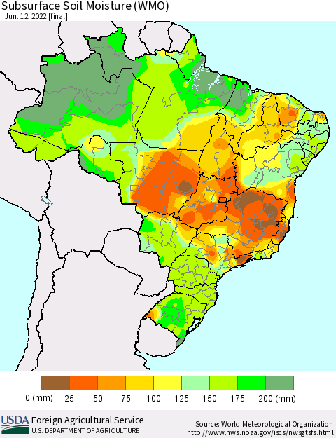 Brazil Subsurface Soil Moisture (WMO) Thematic Map For 6/6/2022 - 6/12/2022