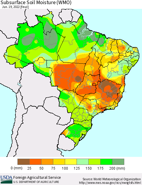 Brazil Subsurface Soil Moisture (WMO) Thematic Map For 6/13/2022 - 6/19/2022