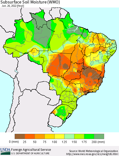 Brazil Subsurface Soil Moisture (WMO) Thematic Map For 6/20/2022 - 6/26/2022