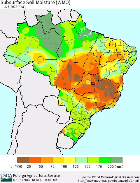 Brazil Subsurface Soil Moisture (WMO) Thematic Map For 6/27/2022 - 7/3/2022