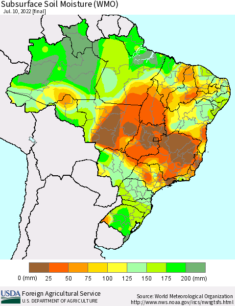 Brazil Subsurface Soil Moisture (WMO) Thematic Map For 7/4/2022 - 7/10/2022