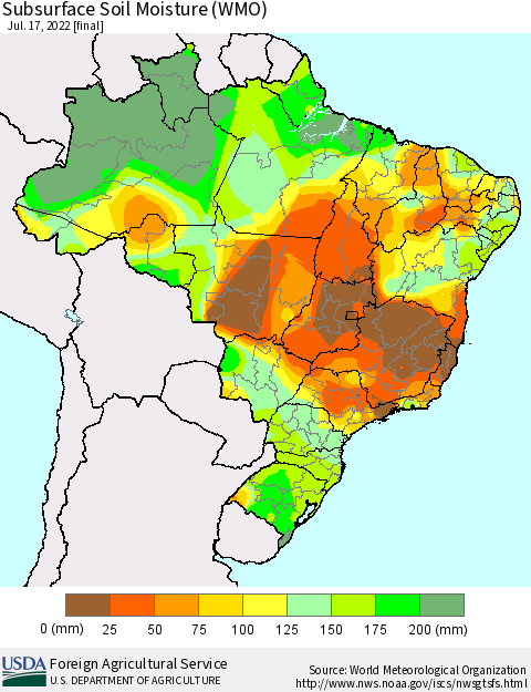 Brazil Subsurface Soil Moisture (WMO) Thematic Map For 7/11/2022 - 7/17/2022