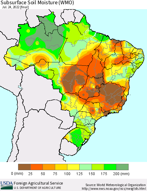 Brazil Subsurface Soil Moisture (WMO) Thematic Map For 7/18/2022 - 7/24/2022