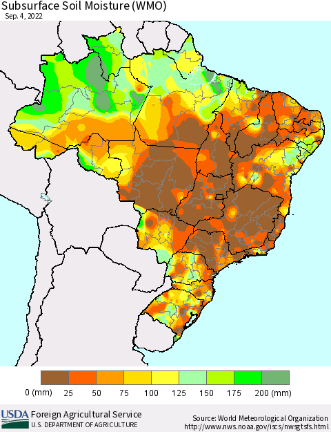 Brazil Subsurface Soil Moisture (WMO) Thematic Map For 8/29/2022 - 9/4/2022