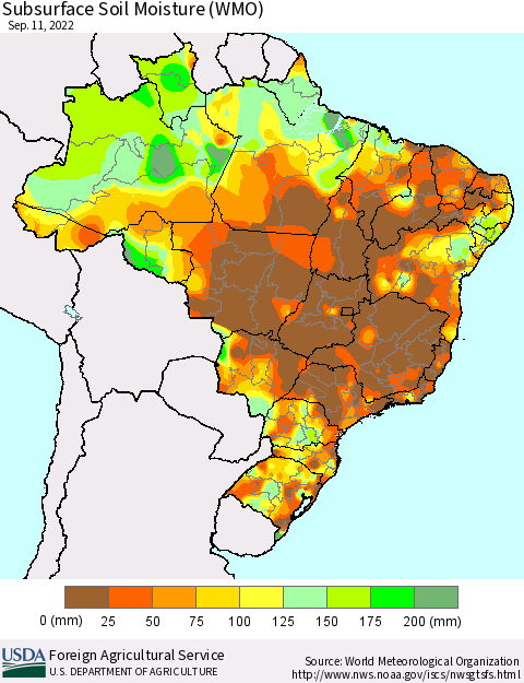 Brazil Subsurface Soil Moisture (WMO) Thematic Map For 9/5/2022 - 9/11/2022