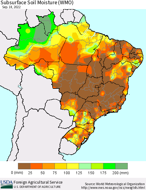 Brazil Subsurface Soil Moisture (WMO) Thematic Map For 9/12/2022 - 9/18/2022