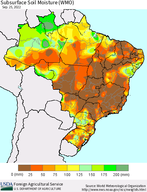 Brazil Subsurface Soil Moisture (WMO) Thematic Map For 9/19/2022 - 9/25/2022