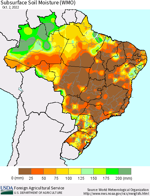 Brazil Subsurface Soil Moisture (WMO) Thematic Map For 9/26/2022 - 10/2/2022