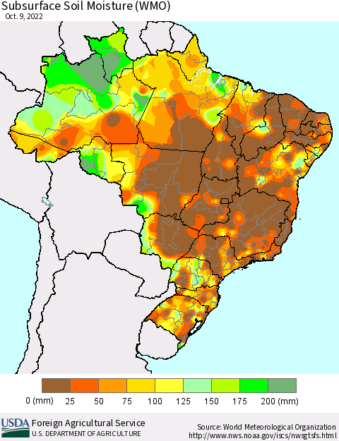 Brazil Subsurface Soil Moisture (WMO) Thematic Map For 10/3/2022 - 10/9/2022