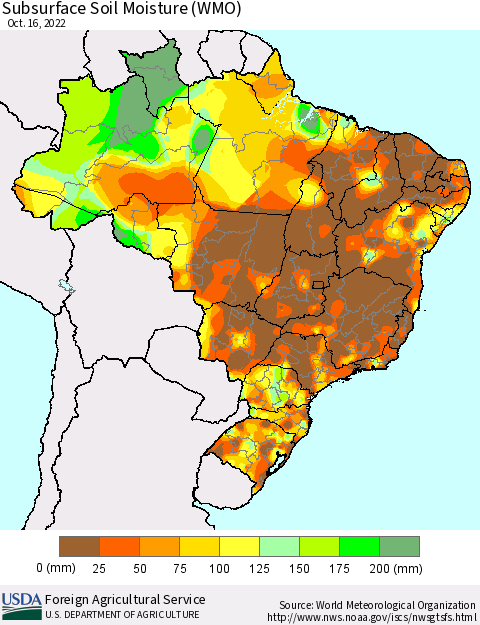 Brazil Subsurface Soil Moisture (WMO) Thematic Map For 10/10/2022 - 10/16/2022