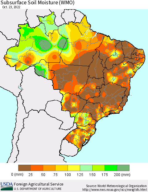 Brazil Subsurface Soil Moisture (WMO) Thematic Map For 10/17/2022 - 10/23/2022