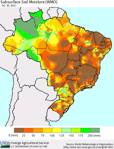 Brazil Subsurface Soil Moisture (WMO) Thematic Map For 10/24/2022 - 10/30/2022