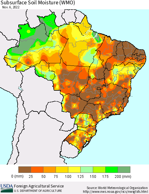 Brazil Subsurface Soil Moisture (WMO) Thematic Map For 10/31/2022 - 11/6/2022