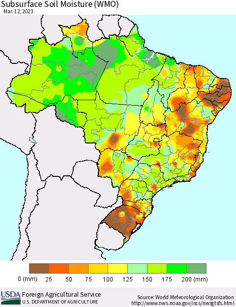 Brazil Subsurface Soil Moisture (WMO) Thematic Map For 3/6/2023 - 3/12/2023