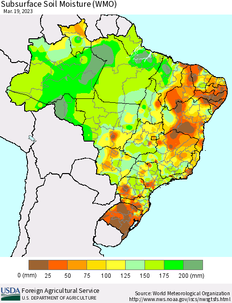 Brazil Subsurface Soil Moisture (WMO) Thematic Map For 3/13/2023 - 3/19/2023