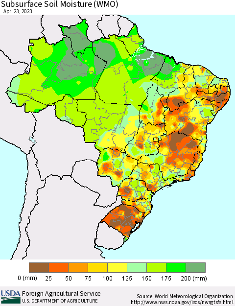 Brazil Subsurface Soil Moisture (WMO) Thematic Map For 4/17/2023 - 4/23/2023